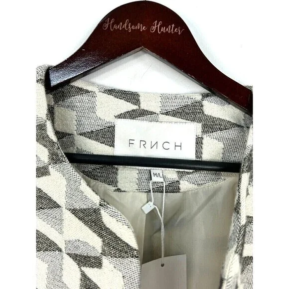 FRNCH Womens Open Jacket Metallic Ivory Silver Gold Medium Large Anthropologie - Picture 10 of 12